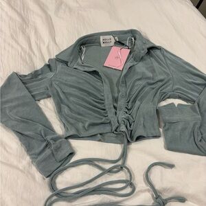 Hello Molly Light Blue Ruched Crop Top